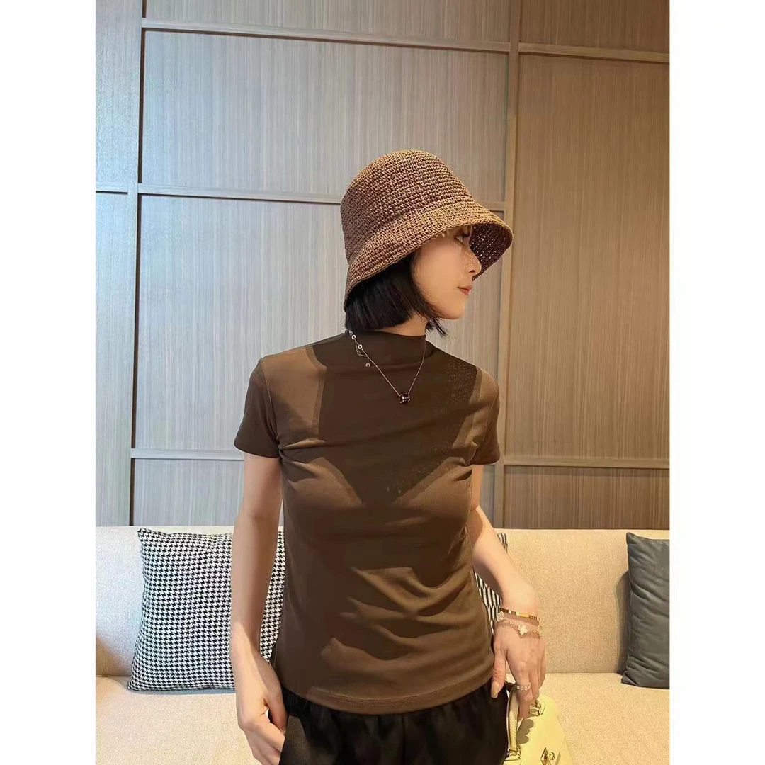 NANAKIKI【满夏】夏季休闲百搭气质原生领口简约短袖T恤AM056-1