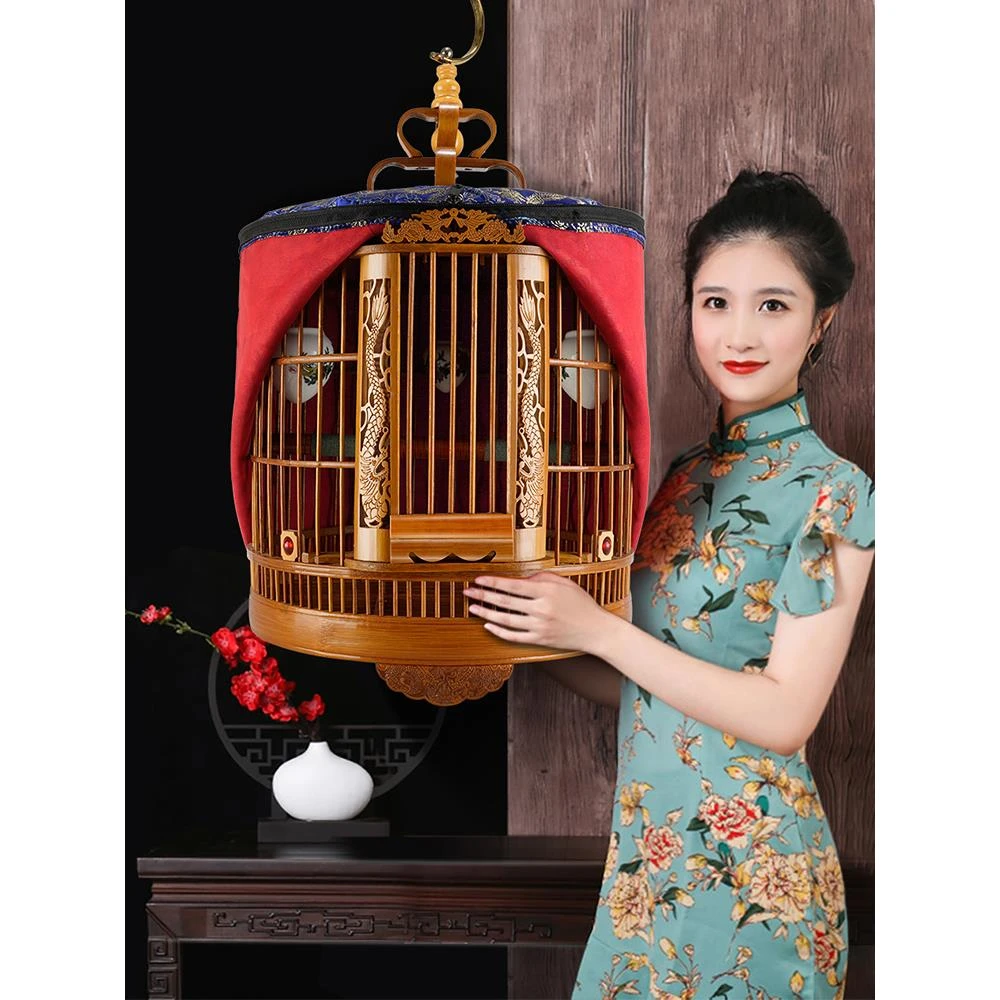 .鸟笼竹制画眉八哥鹦鹉专用大号家用套竹制笼老竹手工精品鸟笼子