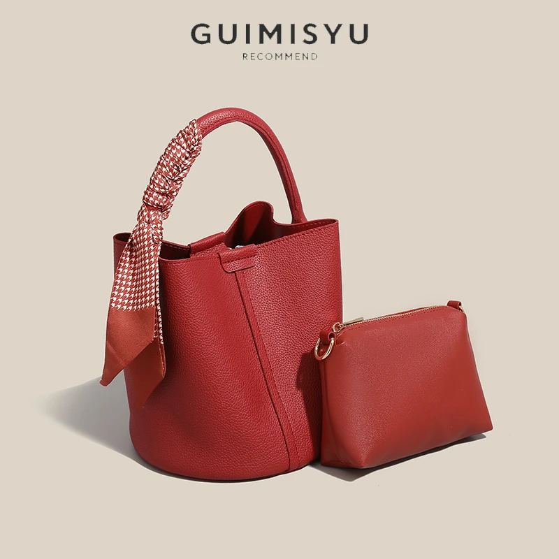 纳兰女包2025新款潮红色结婚包包小众百搭水桶子母包新娘包斜跨包