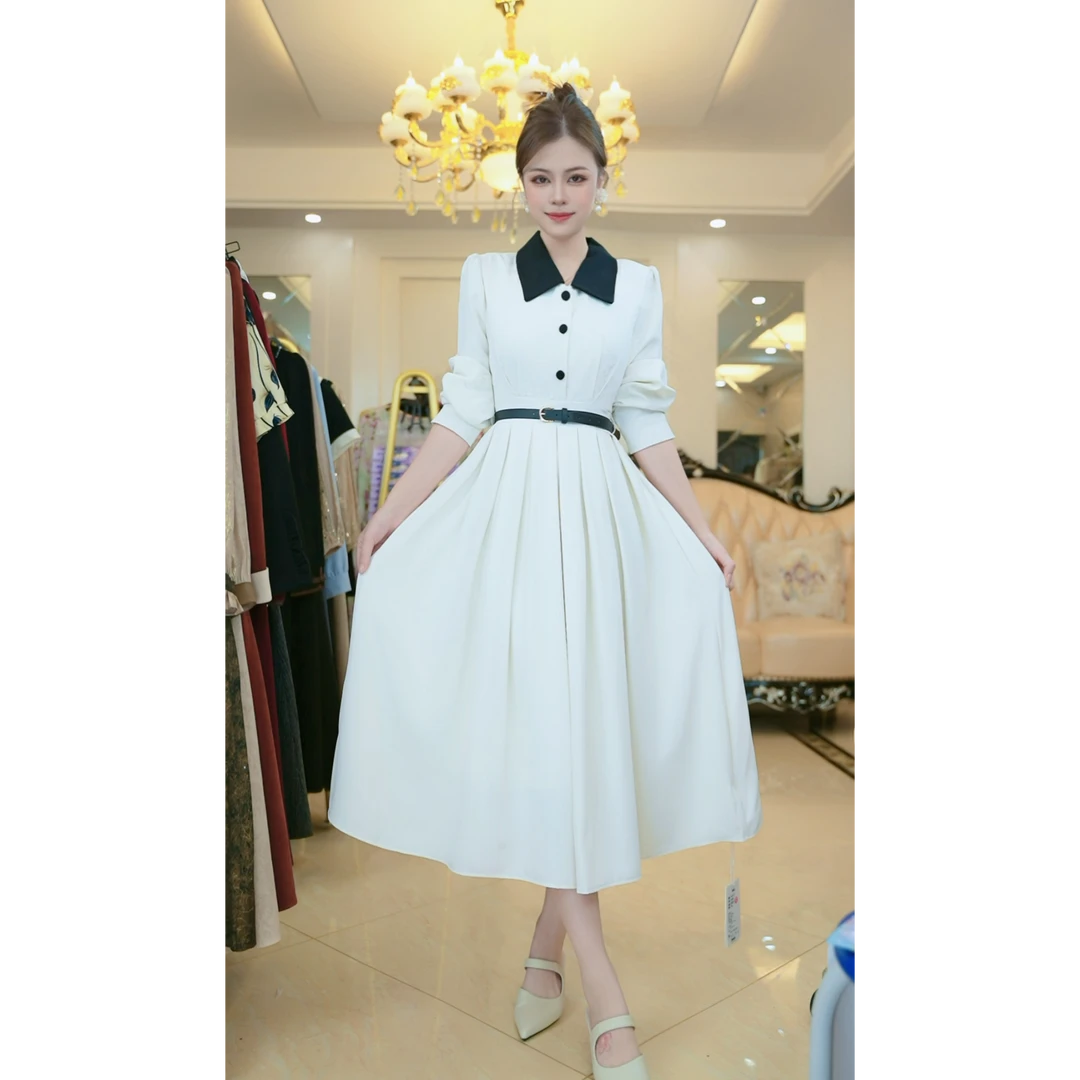 梦想服饰2024秋季新款通勤连衣裙温柔气质小白裙显瘦409