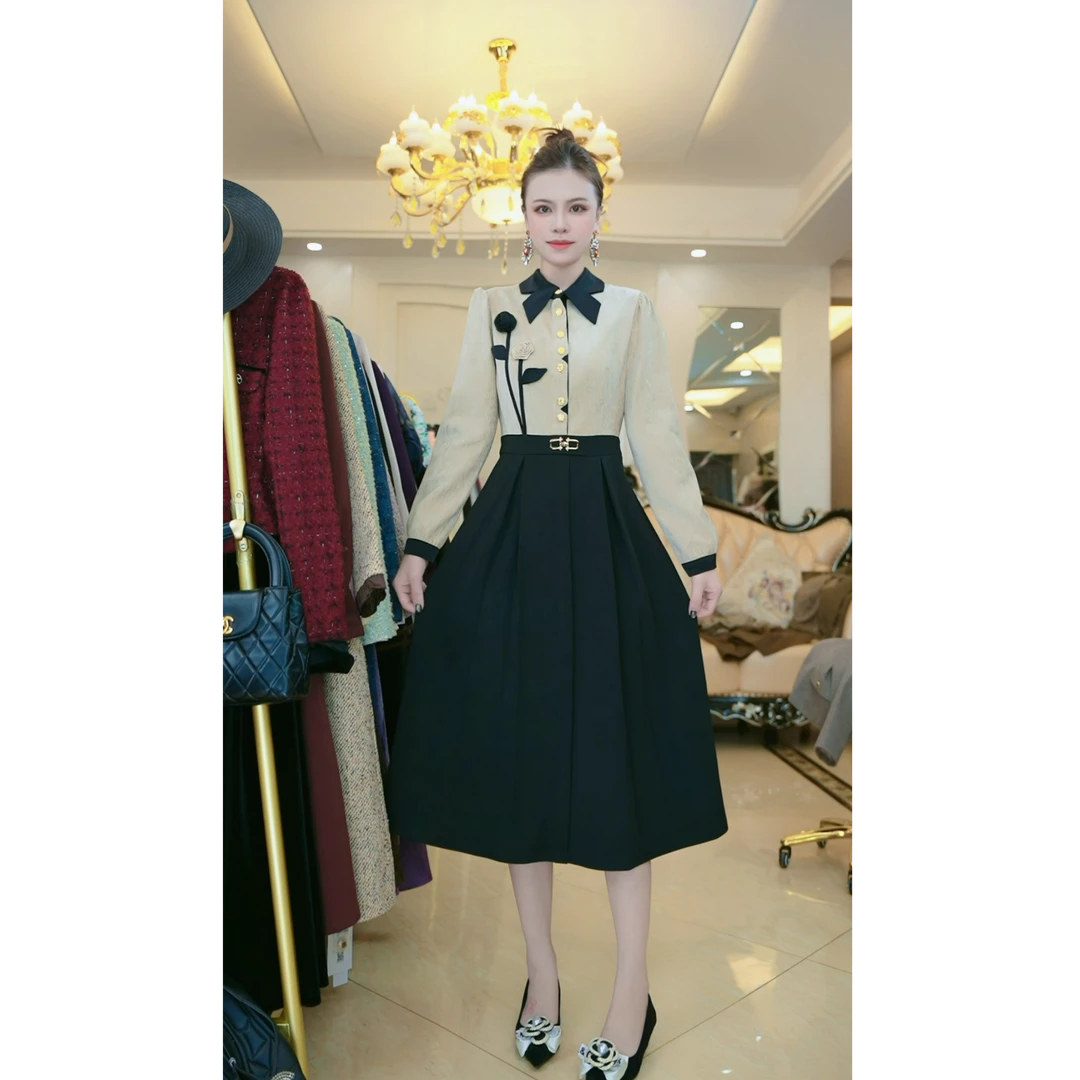 （现货）高端精纺时尚洋气假俩件礼服裙秋冬女新款显瘦裙80