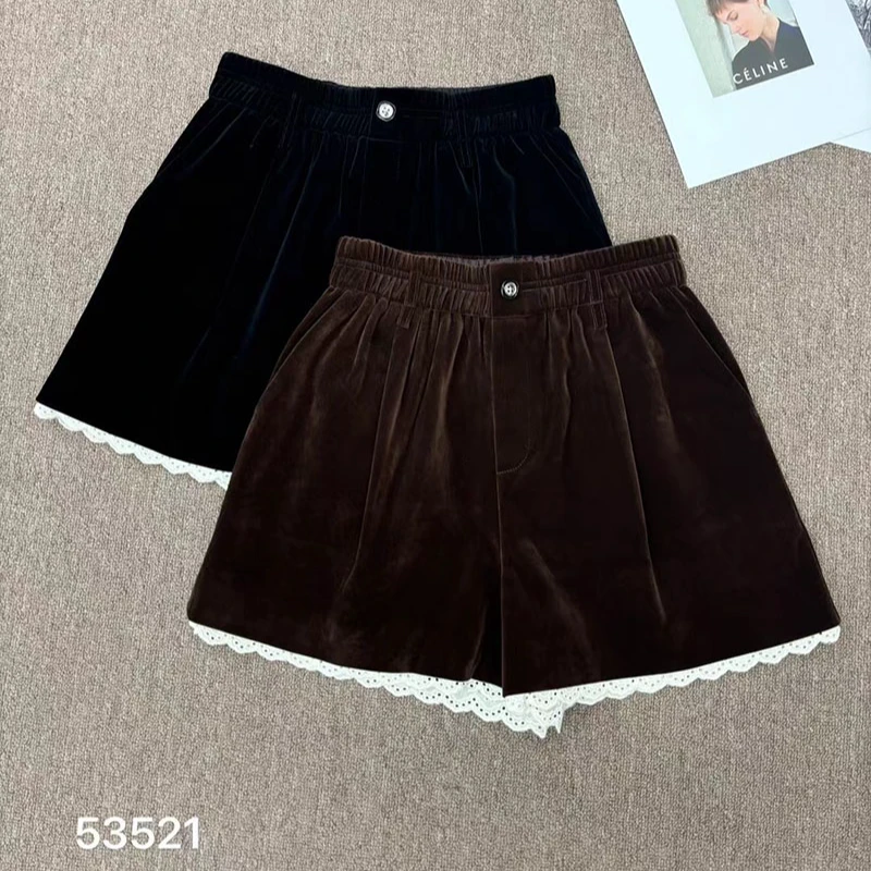 53521欧货秋季新款丝绒短裤时尚显瘦高端白边