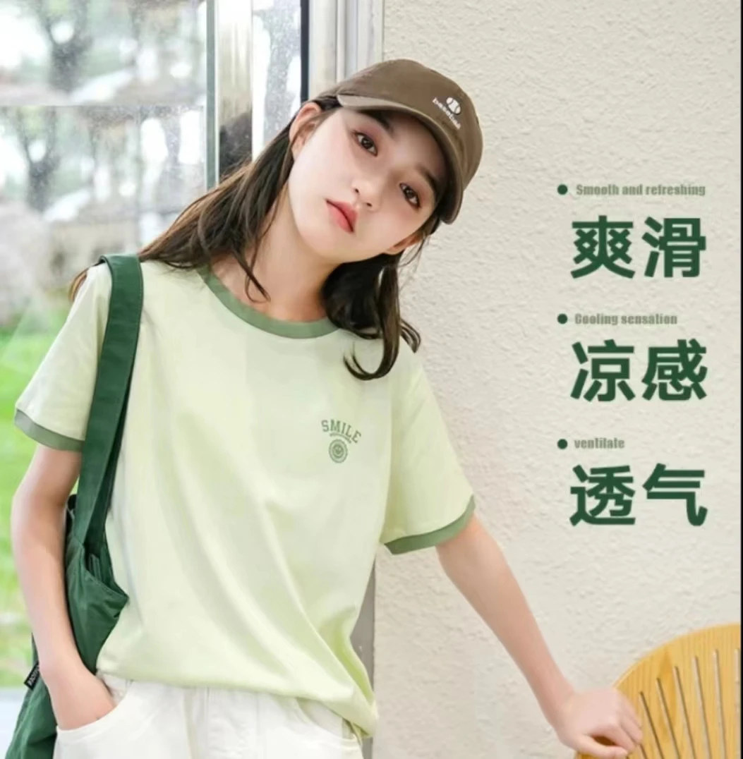 青少年学院风短袖2024夏季女童舒适透气圆领短袖上衣夏款薄款学生