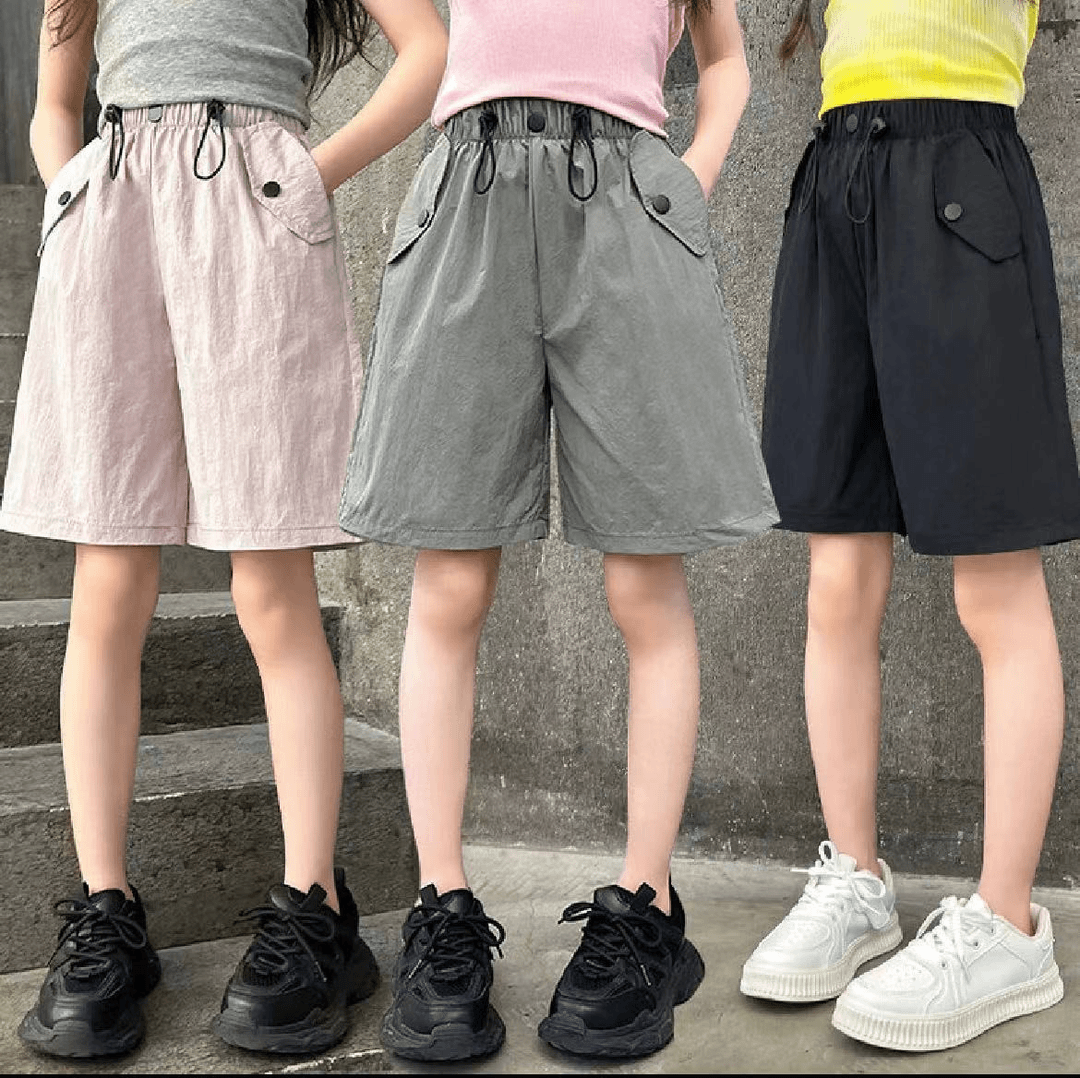 #夏季工装短裤&2024夏季新款女童纯色薄款工装短裤裤休闲中大童