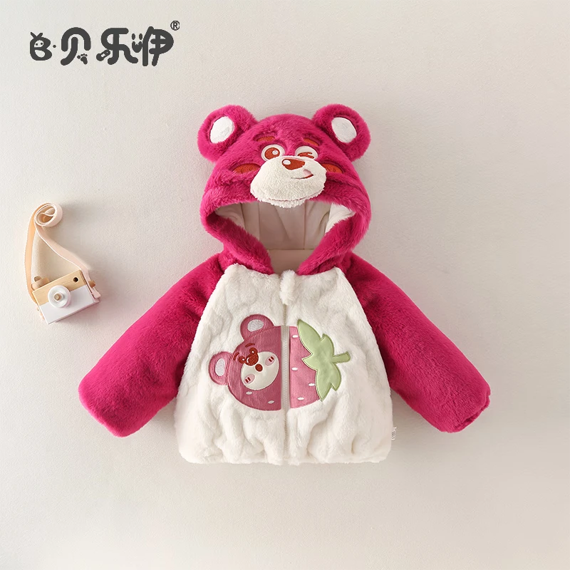 婴儿衣服秋冬季连帽外穿上衣加绒加厚男女萌趣宝宝外穿保暖带帽