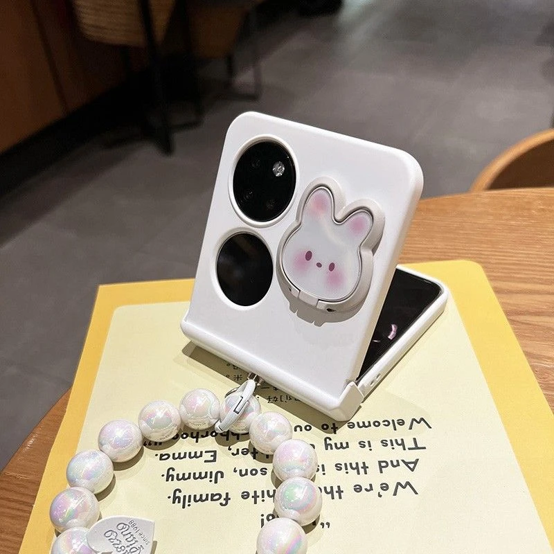 小白兔指环支架适用于华为P50pocket手机壳卡通宝盒折叠屏肤感白