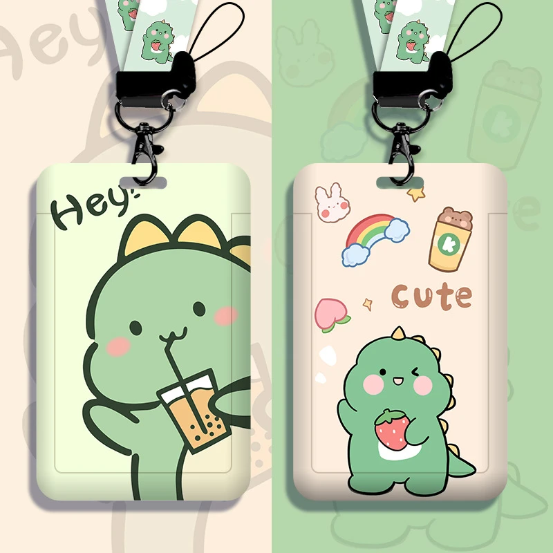 卡通动漫卡套可爱小恐龙卡通图案挂脖ins饭卡套少女学生饭卡保护