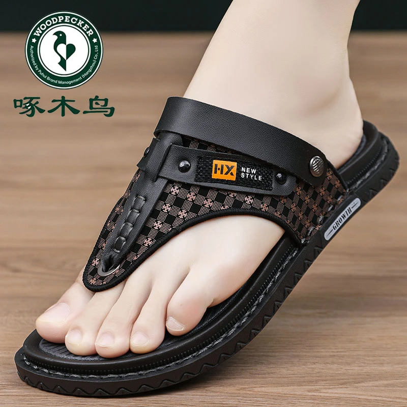 啄木鸟品牌凉鞋男款夏季新款开车两用人字拖凉拖外穿休闲沙滩拖鞋
