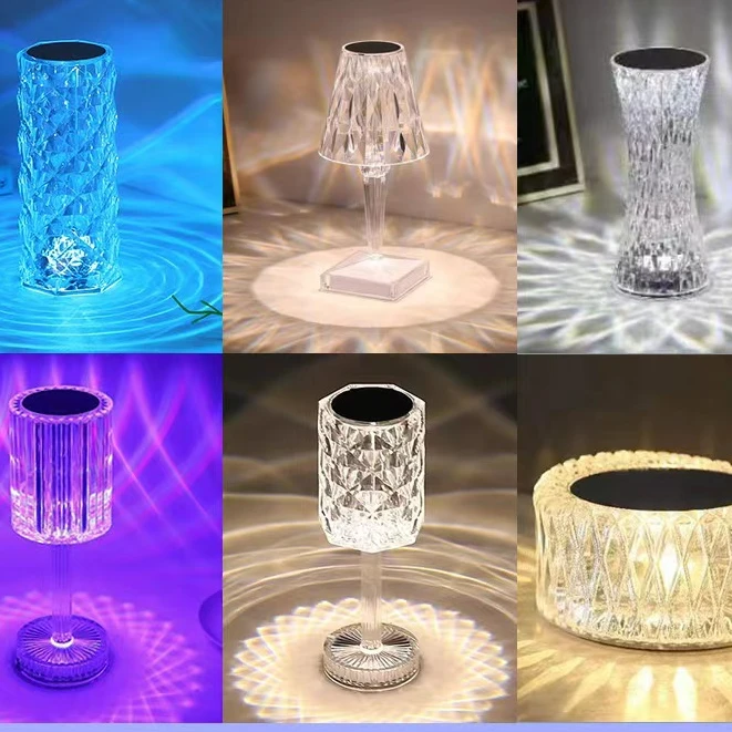 跨境台灯浪漫礼物水晶玫瑰灯氛围灯创意礼品水母灯床头拍拍小夜灯