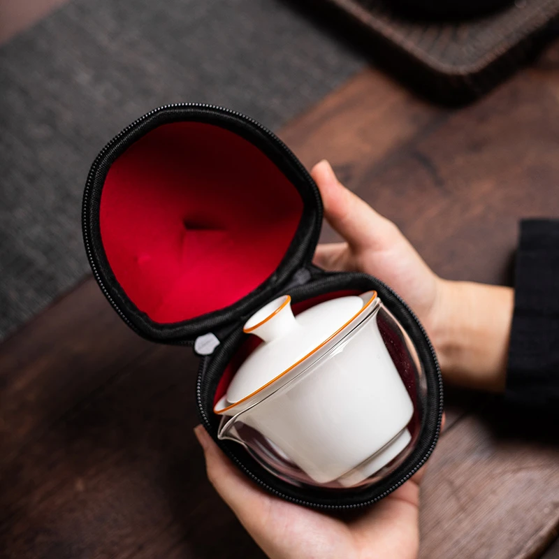 拓白旅行茶具套装快客杯便携式简约车载户外泡茶器360度过滤盖碗