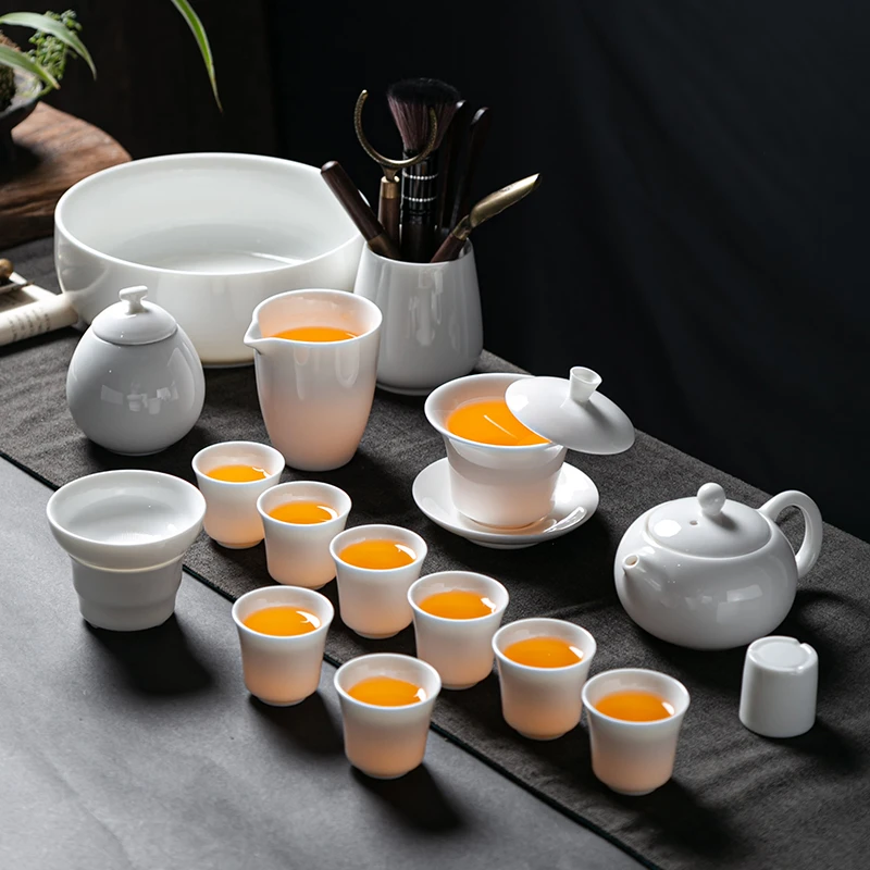 拓白高档德化白瓷功夫茶具整套套装三才盖碗茶杯茶壶家用陶瓷礼品