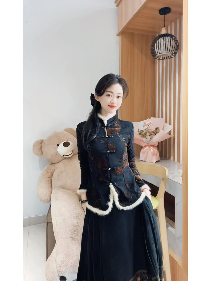 不加单 新款新中式国风植绒烧花显瘦百搭显瘦加绒内搭上衣DY2022