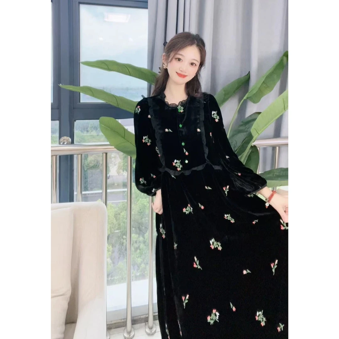 dy1138《樱美嘉》桑蚕丝女装连衣裙长袖轻奢时尚法式气质优雅提花