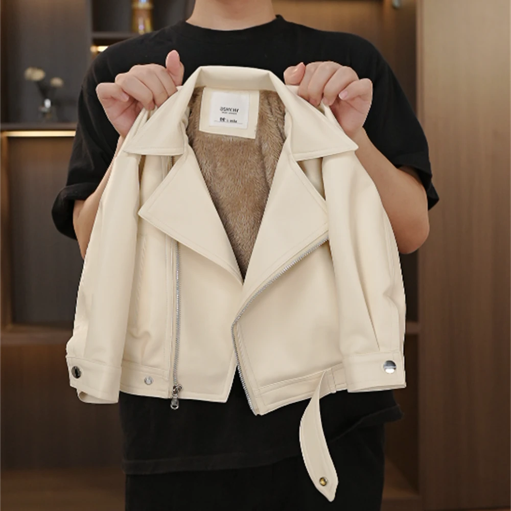 【米白色加绒+黑色加绒1】2024秋冬新款黑+慕斯奶油加绒白皮儿童宝