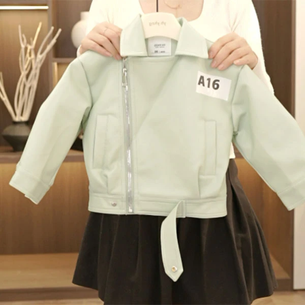 A16#绿色加绒皮衣90码