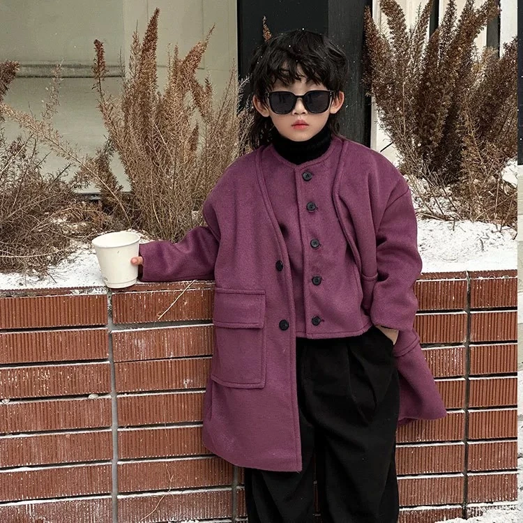 23859紫色呢子大衣