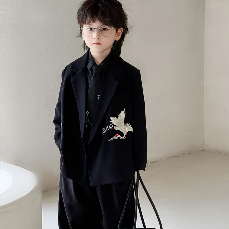 2025新款秋季国风西服复古潮流韩版时尚西装套装仙鹤休闲款10651