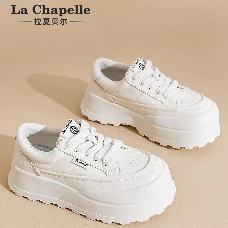 拉夏贝尔休闲女鞋厚底休闲小白鞋2024年秋季新款板鞋增高舒适女鞋