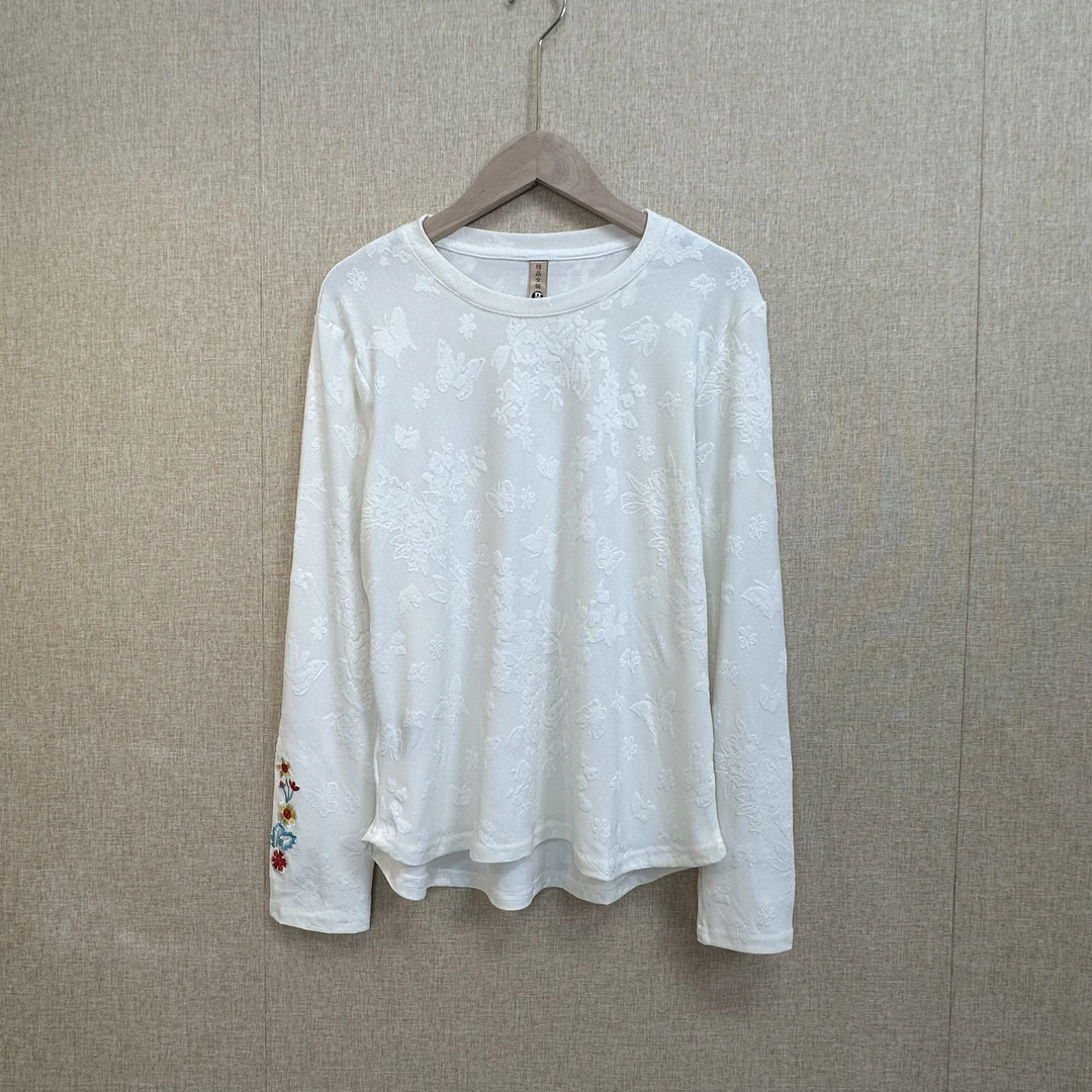 2024秋冬新款新中式时尚气质百搭圆领长袖T恤国风提花显瘦打底衫