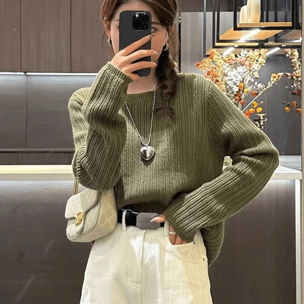 后开叉套头针织毛衣女秋冬2025新款韩系初秋穿搭针织衫上衣F6-55