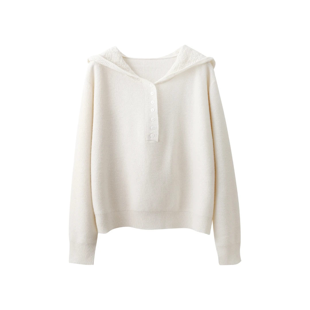 2025韩系新款柔软亲肤肌理感蕾丝连帽针织衫百搭女上衣H2-26