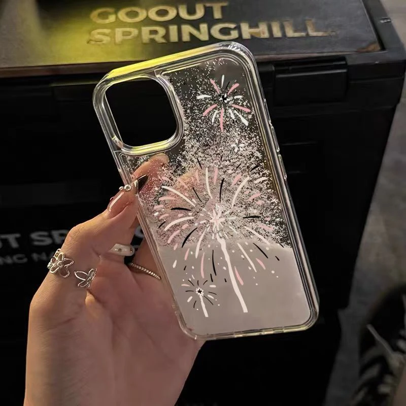 彩色烟花适用iphone15苹果14流沙手机壳13promax防摔12透明16小众