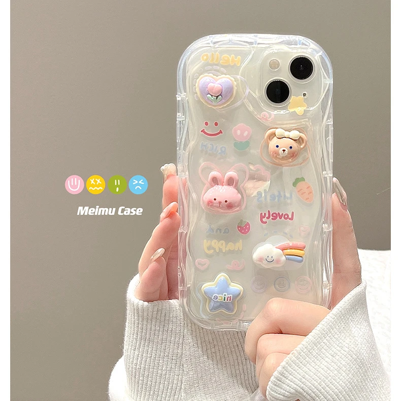 趣味兔子公仔适用iPhone13苹果14promax手机壳15卡通12全包11简约