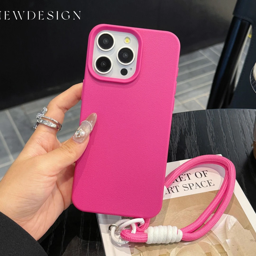 硅胶纯色带挂绳适用iPhone15苹果14磨砂手机壳13promax防摔xs全包