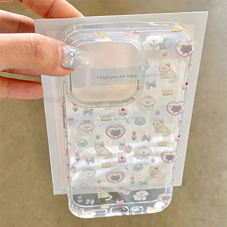 爱心猫咪狗狗适用苹果14promax手机壳iPhone12卡通13创意15网红xr