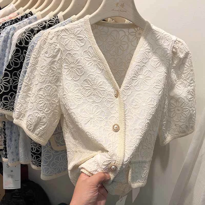 6896夏季雪纺衫新款高档衬衫设计感小众遮肚子显瘦小衫t恤上衣女