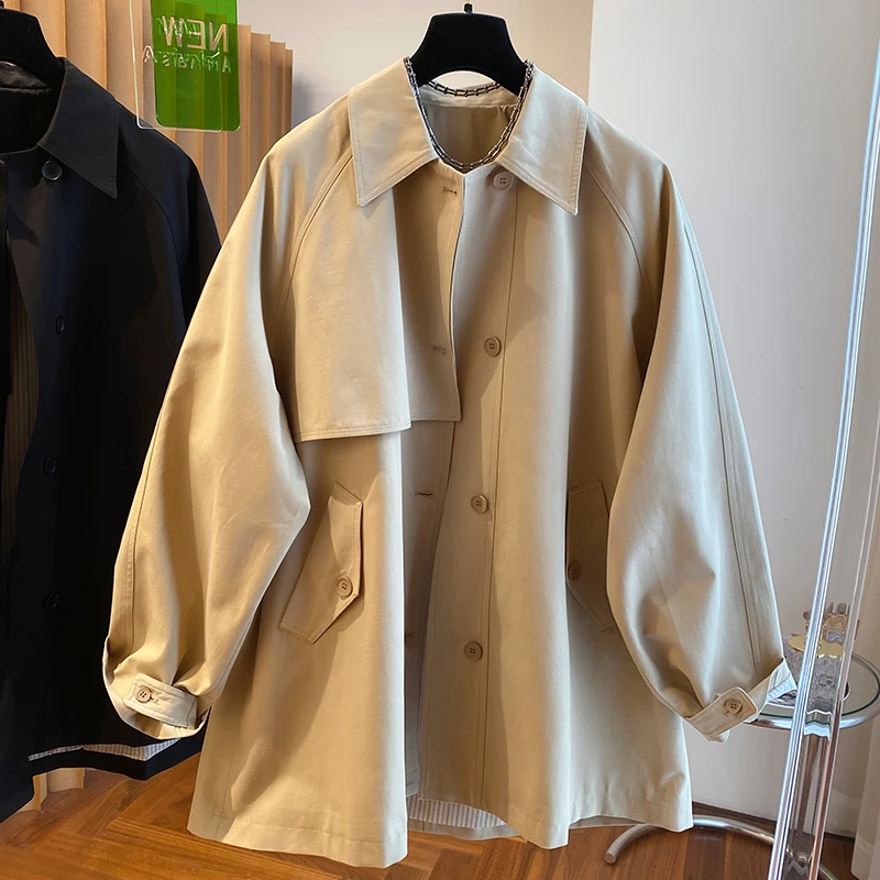 Q9583春秋季新款韩版中长款宽松高级感超好看英伦风工装风衣外套