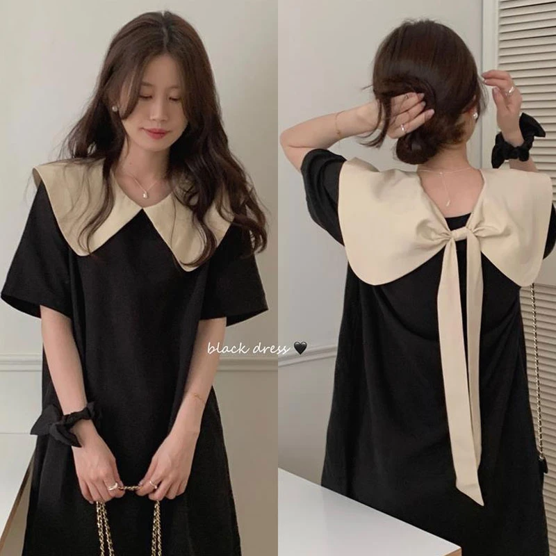 5237微胖mm韩系蝴蝶结小香风连衣裙女夏季大码时尚遮肚藏肉中长裙