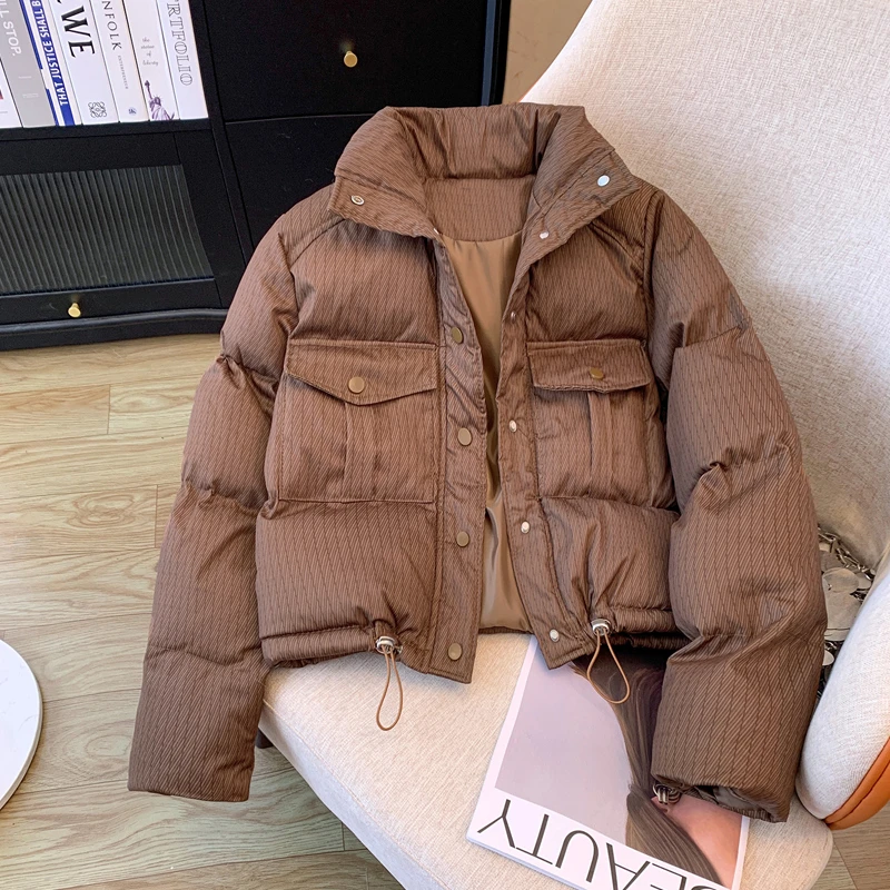 7864加厚立领棉服女冬季新款时尚小众百搭棉袄小个子短面包服外套