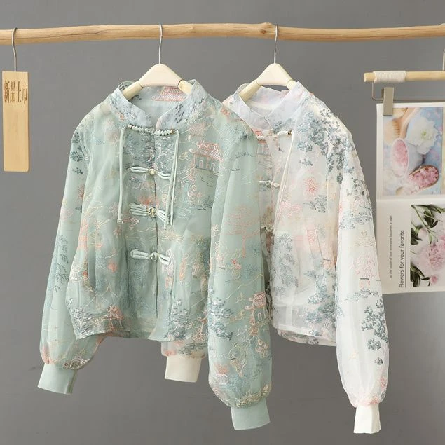 新中式国风重工刺绣盘扣外套女短款薄款高端气质国风防晒衫上衣潮