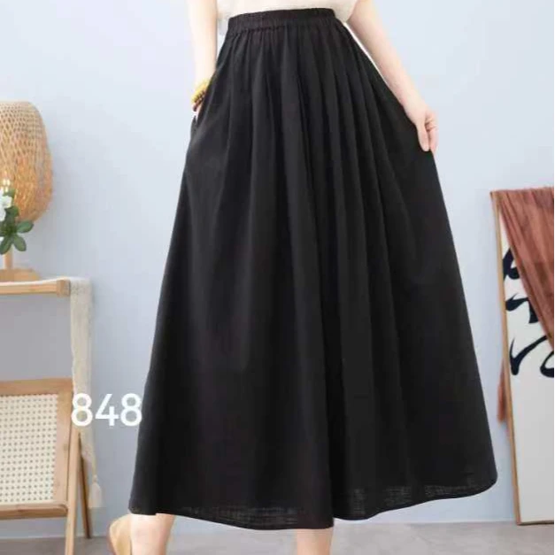 2024新款秋款双层纱棉休闲百搭松紧腰纯色半身裙