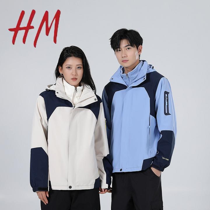HM秋冬季新款三合一冲锋衣男女同款2024新款运动户外夹克情侣登山