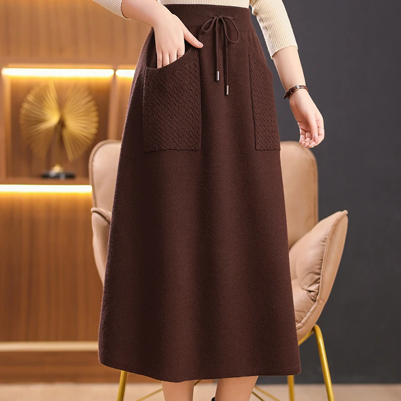 2024秋冬长裙女装百搭裙子洋气时尚抗旱保暖中长款妈妈装显年轻