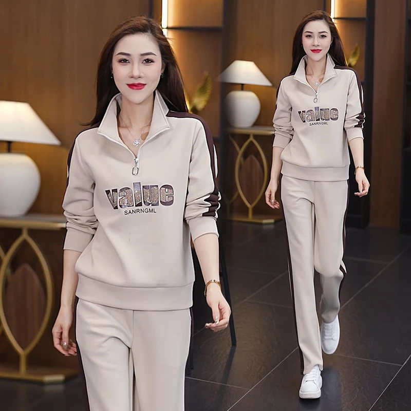 高端时尚休闲运动套装女春秋季新款韩版小香风洋气减龄显瘦两件套