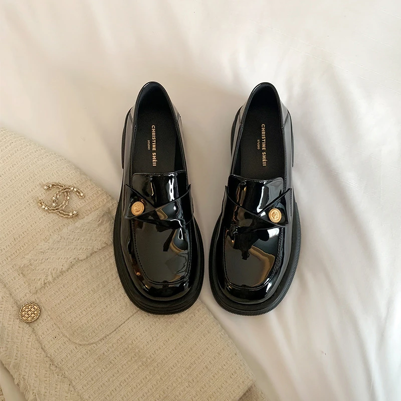 2024春夏季爆款霍尔沃兹~小金币厚底踩跟懒人粗跟乐福鞋女小皮鞋