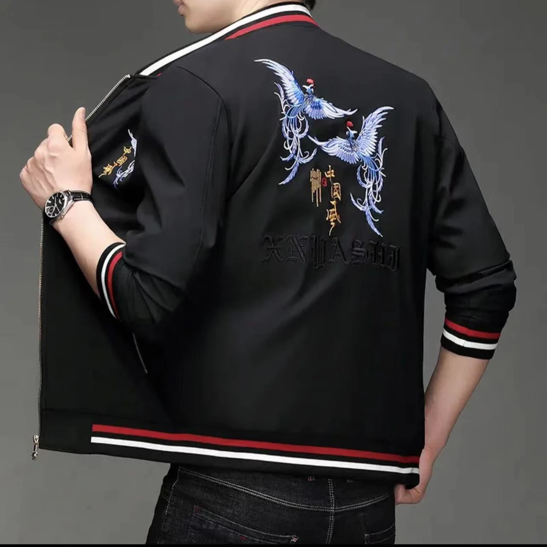 秋冬新款中国风凤凰刺绣男士夹克时尚休闲百搭修身高品质男装外套