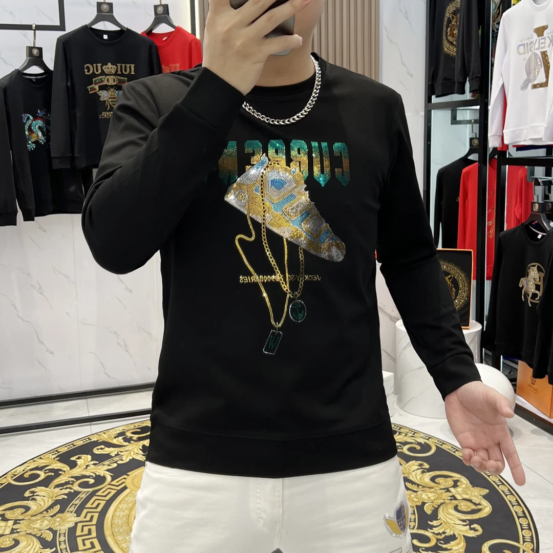 秋冬新款时尚潮流卫衣男装休闲百搭打底大码圆领修身男士长袖