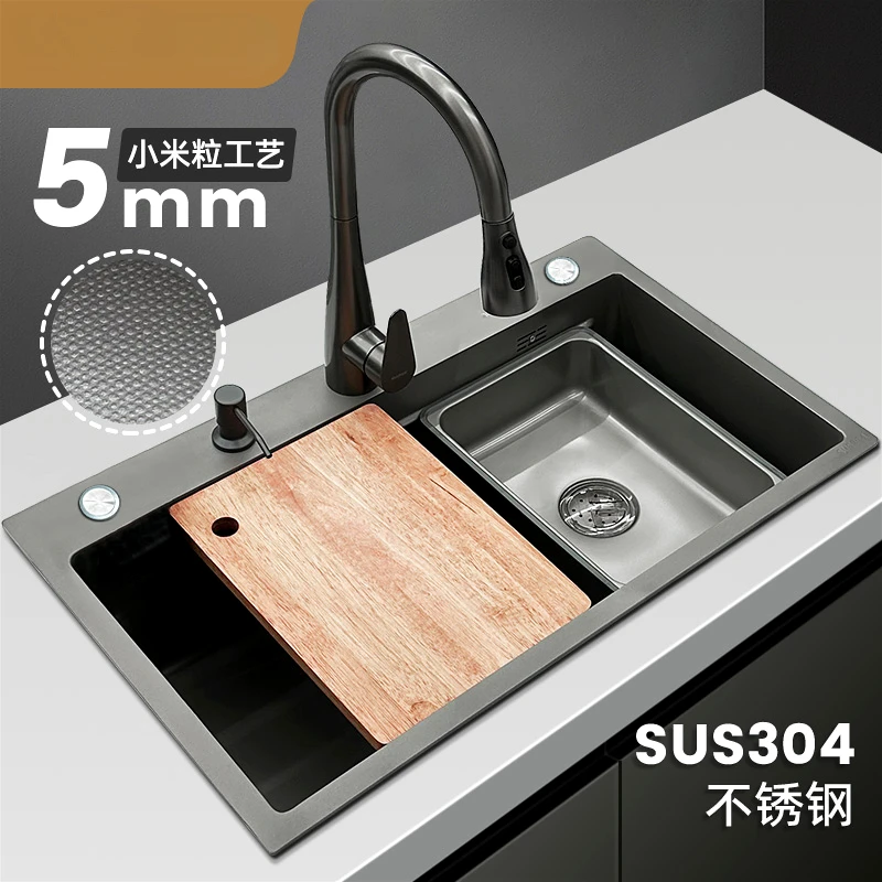 新款5.0小米粒工艺SUS304厨房水槽洗菜盆全套加厚加深加大140下水