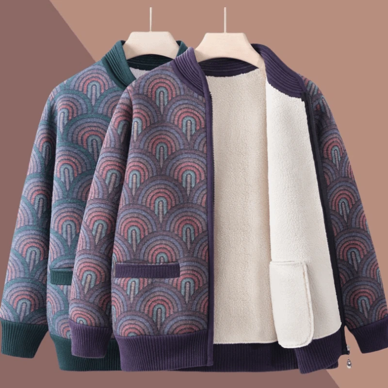 老年人秋冬保暖上衣女奶奶秋装加绒加厚立领小个子妈妈冬季外套装