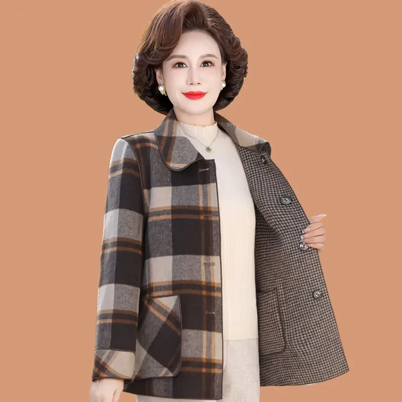 妈妈秋装双面毛呢外套大码2024新款中老年女秋冬两面穿格妮子大衣