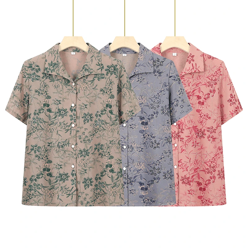 中老年人夏装奶奶装薄款衬衫翻领上衣开衫妈妈装五分袖老太太衣服