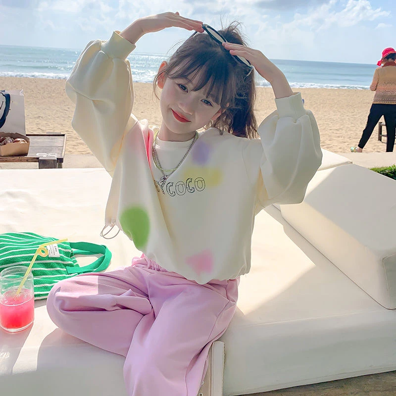 网红卫衣洋气儿童长袖小女孩童装短款秋季宽松女童时髦春秋中大童