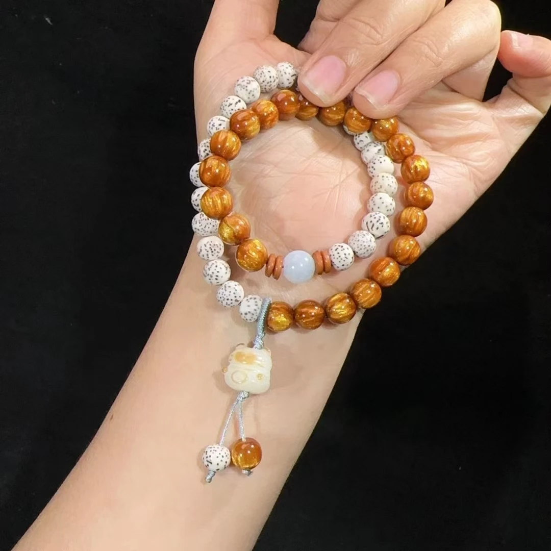 非金属木质手链 金柳木星月菩提双圈手链时尚简洁老型手工串