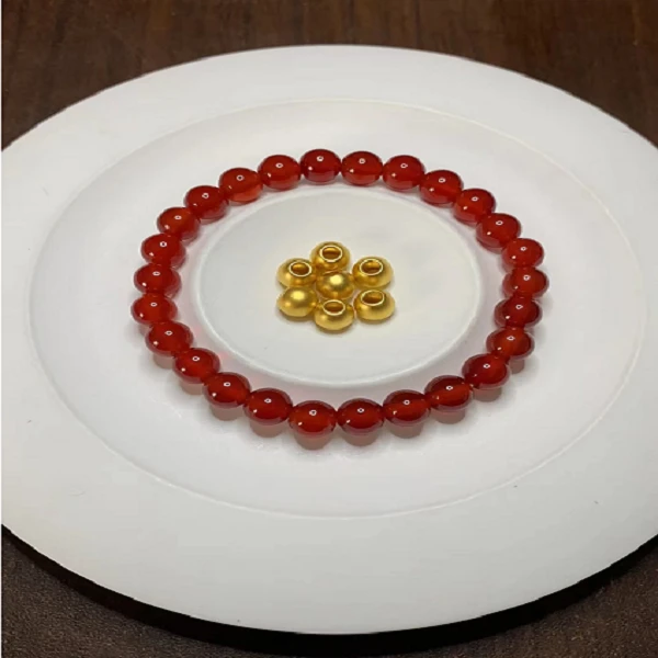 玉麓 足金5mm古法转运珠7颗0.63g红MN手串