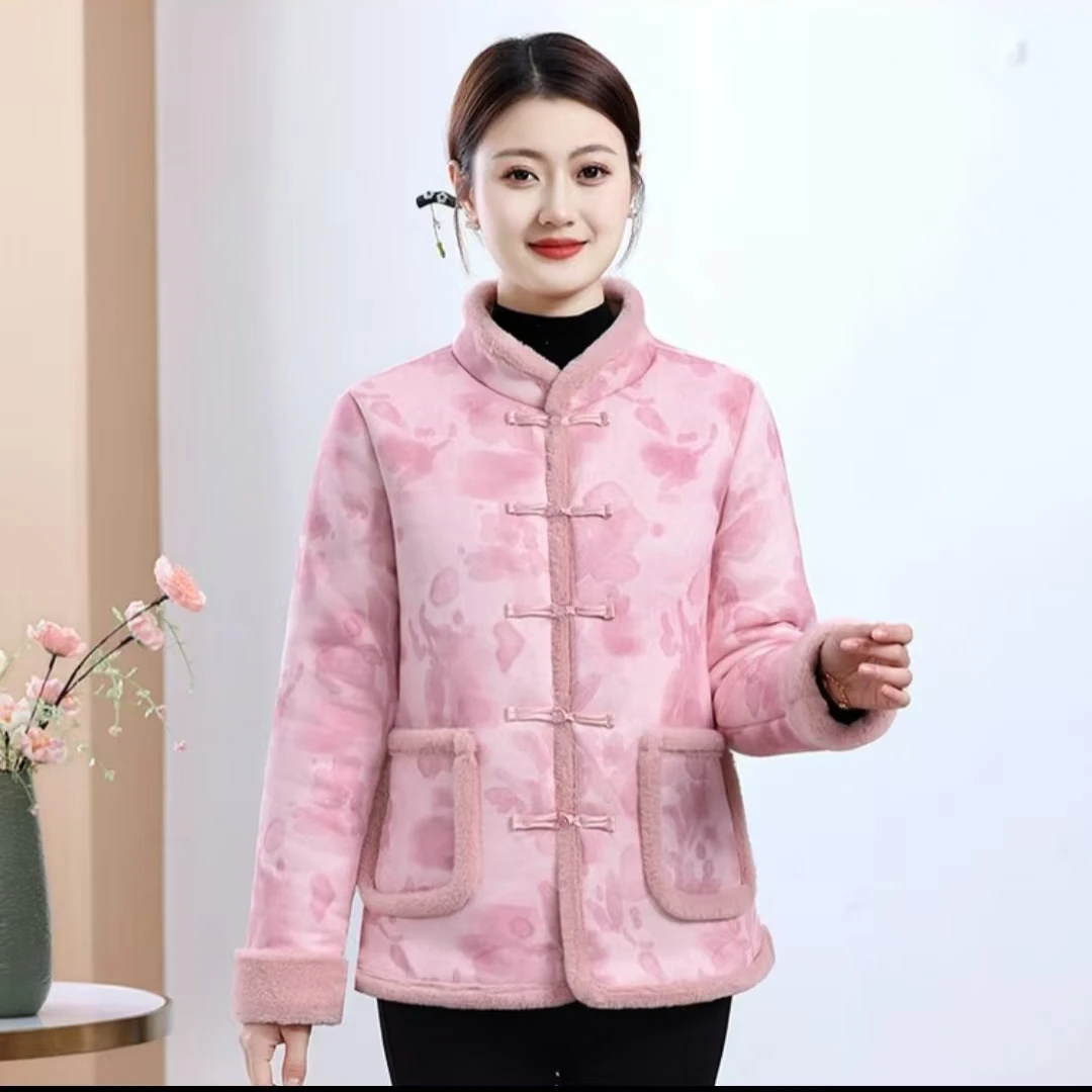 中国风女装常规修身型保暖复古加厚棉衣盘扣加绒冬季短款小棉服