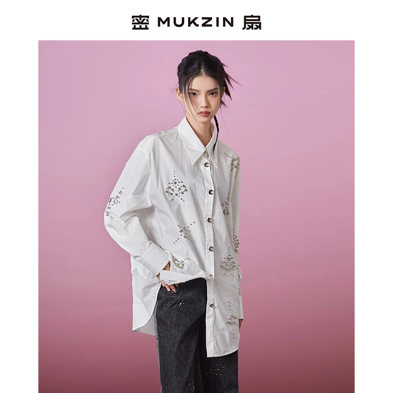 密扇游龙戏凤宽松廓形白衬衫M234A03007101